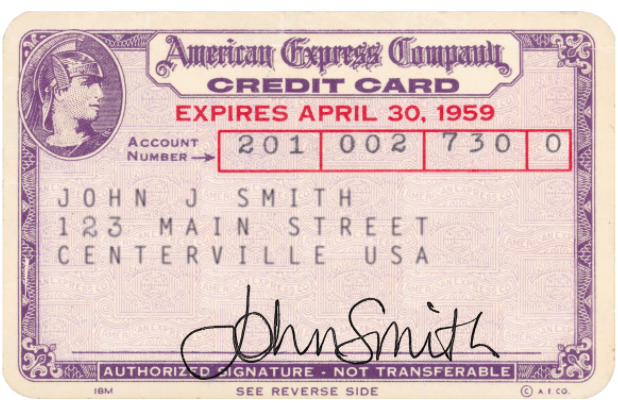 Historic image of American Express's first charge card from 1958