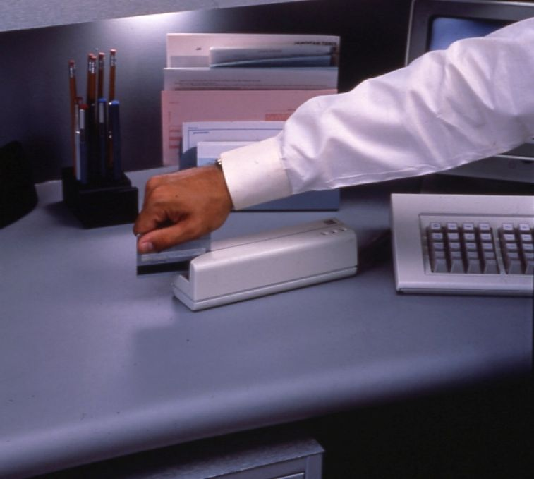 Historic image of magnetic stripe card technology from the 1970s